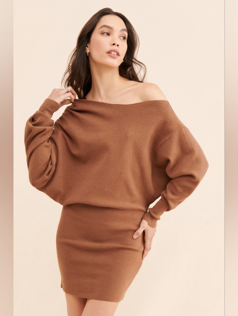 NWOT Free People Ruched Off Shoulder Nola Sweater Mini Dress Medium